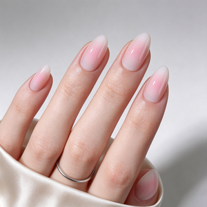 <span class=keywords><strong>Unghie</strong></span> Finte Press-on Rosa Bianco Latte Effetto Ombre, Corte a Mandorla, Personalizzate in <span class=keywords><strong>Gel</strong></span> Morbido ABS, 32 Pezzi Lucide - Product Image 1