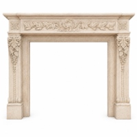 Cheminée en marbre personnalisée, moderne, sculptée à la main, de luxe, en marbre Galala Beige / Galala, avec manteau de cheminée en marbre et cadre de cheminée en marbre