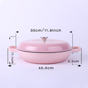 Marmite à frire en <span class=keywords><strong>fonte</strong></span> <span class=keywords><strong>émaillée</strong></span> rose antiadhésive personnalisée de luxe, 30 cm, compatible four et induction, pour la maison – Offre spéciale - Product Image 5