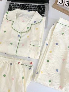 Conjunto de Pijama de Verano de Tres Piezas en Algodón con Diseño de Nubes para Mujer, Top de Manga Corta con Estampado de Nubes, Pantalones Largos, Estilo Japonés, Inspirado en <span class=keywords><strong>Instagram</strong></span> - Product Image 3