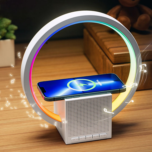 BT258 Multifunction Atmosphere Lamp Speaker with Wireless Charger, Led Night Light bluetooth Speaker Smart Home Decor Audio
