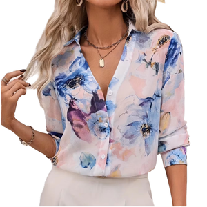Chemisier en mousseline simple anti-plis en spandex tissé avec nœud, style coréen, pour femme, manches longues, toutes saisons, le plus vendu - Product Image 1