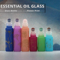 Flacon roll-on en verre mat 5ml 10ml avec bouchon à vis imprimé floral pour huiles essentielles, parfums et soins de la peau