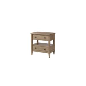 Table de chevet moderne en bois massif de style européen avec 2 tiroirs, design à panneaux, finition sable clair, idéale pour chambre à coucher ou appartement - Product Image 1