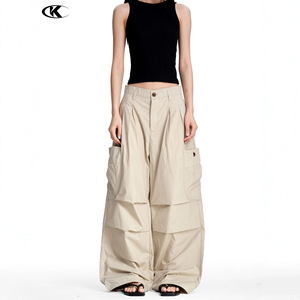 Pantalon <span class=keywords><strong>cargo</strong></span> ample <span class=keywords><strong>beige</strong></span> de style américain pour <span class=keywords><strong>homme</strong></span> 11KN - Coupe décontractée streetwear plissée de haute qualité - Product Image 2