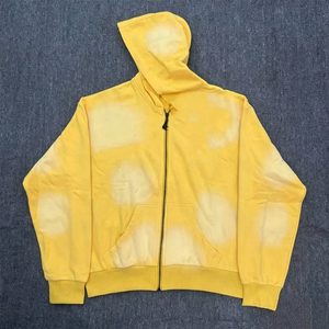 Sudadera con capucha para hombre de alta calidad, con cremallera, estilo acid wash, streetwear, desgastada, de peso pesado, con estampado en relieve. - Product Image 5
