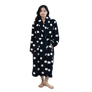 Robe à capuche à pois noirs <span class=keywords><strong>et</strong></span> blancs 100% polyester, confortable, séchage rapide, fermeture à cordon - Product Image 1