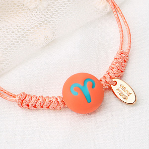 Bracelet en céramique des 12 constellations du zodiaque, bracelet en corde tressée de couleur bonbon, bracelet porte-bonheur pour femmes - Product Image 3