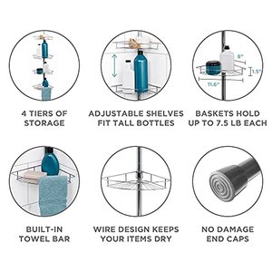 Cesta ajustable con barras de toalla para el hogar, 4 estantes con barra de tensión integrada, carrito de <span class=keywords><strong>Ducha</strong></span> - Product Image 4