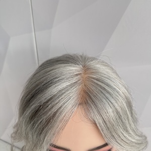 Peluca Médica de Cabello Humano Natural Corto, Lista para Enviar, Color Gris Blanco, Completamente Anudada a Mano con Base de Seda, para Mujeres con <span class=keywords><strong>Alopecia</strong></span> y Pérdida de Cabello - Product Image 2
