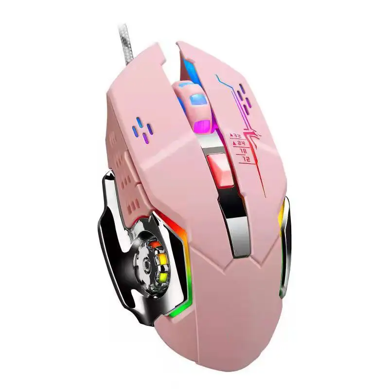 Custom Logo OEM Best Unique Cool Pink PC Computer 6D 7 Color Led Breathing Light Glowing Optical Wired Gaming Mouse gamer