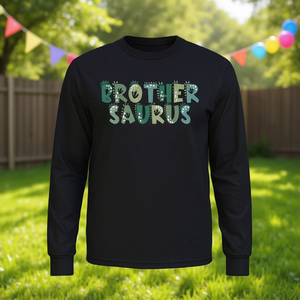 Brother Saurus T-shirt à manches longues sur le thème des dinosaures, assorti pour la famille, anniversaire du garçon 1 an - Product Image 3