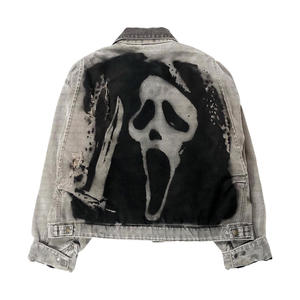 Giacche di jeans personalizzate cappotti stampa colletto in velluto a coste Acid Wash teschio stampato con Zip Streetwear giacche in Denim Vintage retrò da uomo - Product Image 2