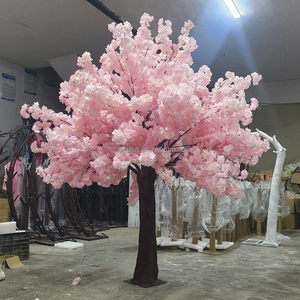 Cây nhân tạo trang trí nhà hàng, cây sợi thủy tinh giả thực tế, trang trí nội thất, cây hoa anh đào màu hồng, bán buôn - Product Image 1