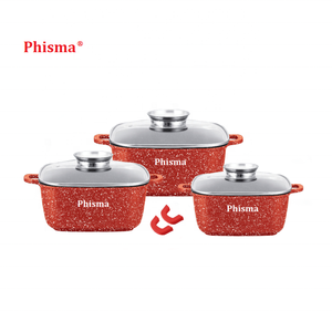 Phisma 2025 Top Venda Die Cast Panelas Quadradas De Alumínio Conjunto De Panelas De Revestimento Cerâmico Panela De Cozinha <span class=keywords><strong>Ware</strong></span> Com Tampa De Vidro - Product Image 1