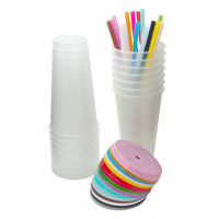Gobelet en plastique PP jetable de 24 oz avec couvercle et paille colorés, design moderne et écologique pour les fêtes d'anniversaire