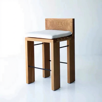 Tabouret de bar vintage en bois massif pour usage commercial, chaise à dossier haut en tissu, style rétro Wabi-Sabi, design de designer pour îlot de cuisine