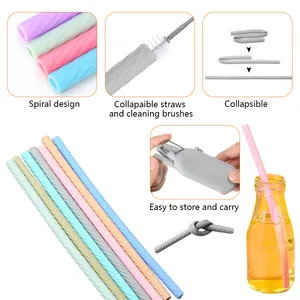 Conjunto de canudos de silicone para chá folhável de silicone de qualidade alimentar Boba Straw reutilizável grosso e leitoso