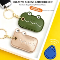 Schattige cartoon kikker PU lederen accesscardhouder lederen sleutelhanger IC-kaarthoes op maat gemaakte logo accesscardhouder lederen sleutelhanger