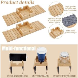 Wooden <b>Sofa</b> <b>Armrest</b> Tray Stand Solid Wood Foldable Cup Holder Storage Box For Living Room Coffee Table Use - Product Image 3