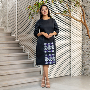 Vestido Corto Bordado Informal de Primera Calidad en Algodón Negro Transpirable, Ropa de Moda para Mujer - Product Image 3