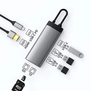 7合1 USB集线器高质量C型集线器，带4K HDM1 USB3.0 USB2.0 PD充电适配器5端口USB C集线器