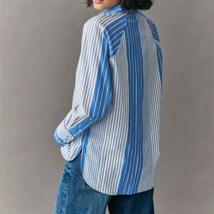 Camisa de algodón 100% de manga larga de gran tamaño con rayas azules para mujer, nueva colección de primavera, suelta, informal, con botones, transpirable, sencilla - Product Image 2