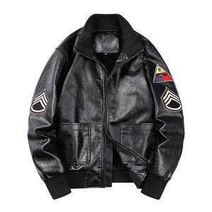 Blouson en cuir pour <span class=keywords><strong>homme</strong></span>, style WW2, doublé polaire, avec patchs, style aviateur, rétro, vêtement de travail, combinaison de pilote - Product Image 1