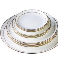 Assiettes en Porcelaine Fine de 9 Pouces avec Logo Personnalisé, Bord Doré, Blanches, pour Fêtes et Vaisselle de Table dans les Hôtels 5 Étoiles