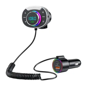 Car FM Transmitter Modulator 3.5mm AUX Audio Receiver QC3.0 PD 30W USB C Fast Charger RGB Light MP3 Player BT5.0 Car Kit