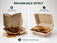 Conteneur alimentaire en bagasse de canne à sucre de 110 oz avec couvercle, biodégradable, sans BPA, sans PFAS, compatible micro-ondes, boîte à emporter