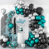 Ensemble d'arche de ballons modernes aux tons froids, bleu sarcelle, noir et argent, pour la décoration d'anniversaire, de mariage ou de remise de diplôme pour hommes