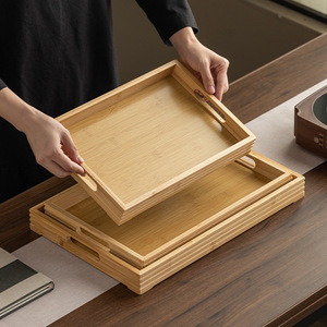 Bamboo Wood <b>Tea</b> <b>Tray</b> Rectangle With Handle For <b>Tea</b> Room Storage - Product Image 1