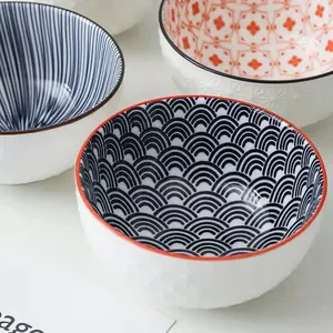 Набор японских керамических чашек 4,5 дюйма, 5,5 дюйма, 6 дюймов, сине-белые керамические сервировочные чаши с логотипом