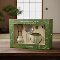 Vente en gros d'usine - Ensemble de thé matcha écologique de style japonais en 4 pièces, comprenant un fouet en bambou, un bol traditionnel et une cuillère naturelle