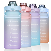 Bouteille d'eau en plastique avec logo personnalisé, sans BPA, 2 L, bouteille d'eau de sport de motivation pour la salle de sport, avec paille