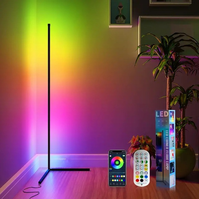 Modern LED RGB Corner Floor Lamp with Touch Control USB Power Sound-sensing Lighting for Living Room & Bedroom Gaming Decoration