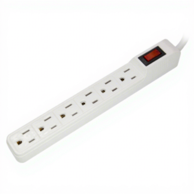 6 Outlet Grounded Surge Protector Power Strip 14AWG/3C SJT Lighted Switch 15A Circuit Breaker 6FT Power Cable Cord
