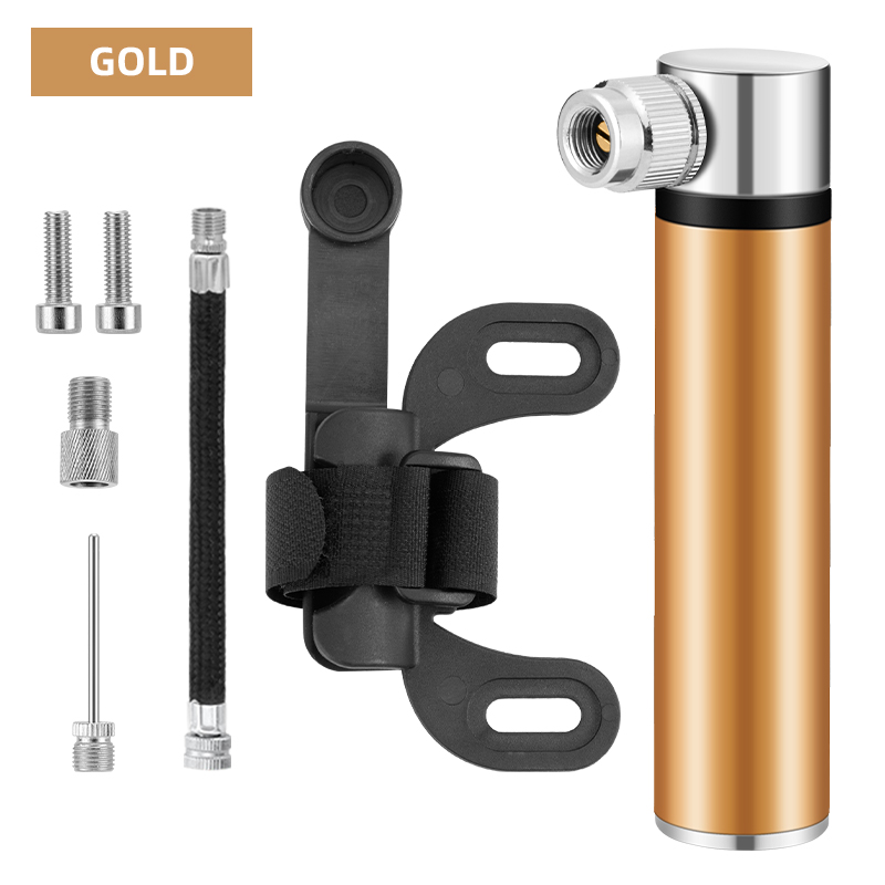 Gold Bike Pump w/ Presta/Schrader Adapter Kit
