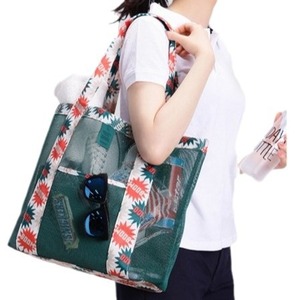 Sac fourre-tout en maille à fleurs bleues, grande capacité, résistant à l'eau, sac de voyage, sac à bandoulière pour la plage, sacs fourre-tout pour femmes - Product Image 5