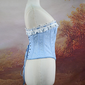 Corset Jacquard Bleu Ciel Personnalisé pour Femme, Bustier sans Bretelles avec Dentelle et Volants, Sculpteur de Taille, Idéal pour Mariage et Soirée - Product Image 6