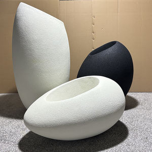 모던 화이트 유리섬유 아트 데코 플로어 화병 대형 타원형 실내/실외 장식용 - Product Image 2