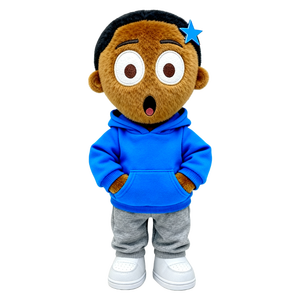 Peluche de Personaje de Dibujos Animados con Cuerno de Unicornio Arcoíris, Sudadera con Capucha Gris, Pantalones Deportivos Negros, Zapatillas Blancas, Cara Sonriendo - Product Image 6