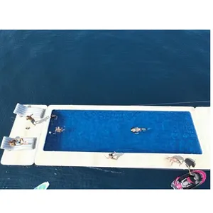大型水上趣味运动游泳充气漂浮海船码头，带游泳池和座椅