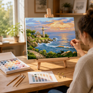 Kit Pittura con Numeri Faro Paesaggio Costiero Tramonto Marino per Adulti Principianti Pittura Acrilica Fai da Te su Tela 16x20 Pollici - Product Image 2