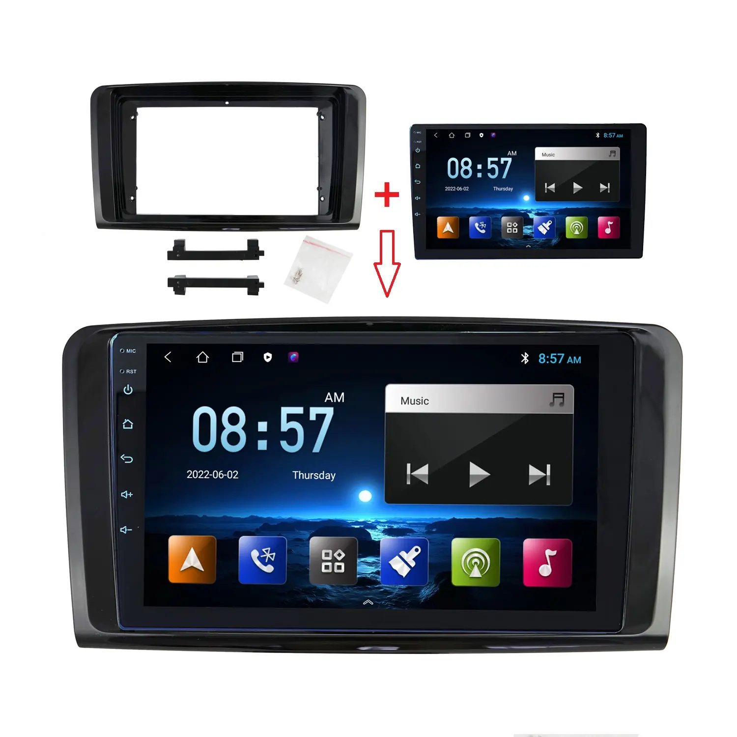 CTJ Stereo Multimedia HD Bawaan DVD Mobil Android dengan GPS/BT/Radio FM/Carplay Untuk BENZ ML W164 2006-2011 UV Hitam