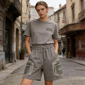 Men's Casual Breathable Quick Dry Polyester/Cotton Zipper Pockets Embroidered Pattern Cargo Shorts with Elastic Waist - Product Image 4