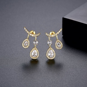 ต่างหูเม็ดเดี่ยวทำจากหินธรรมชาติขนาดเล็กทันสมัยสำหรับผู้หญิงต่างหูดีไซน์เรขาคณิตเครื่องประดับเจ้าสาวสีทอง18K สไตล์ยุโรปอเมริกัน - Product Image 5