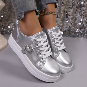Autumn New Thick-Soled Lace-Up Rhinestone Casual Shoes Large Size Platform Sports Shoes for Women Wholesale 43 - Product Image 4