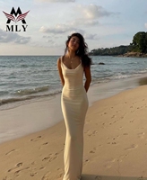 MLY 2025 robe de plage d'été nouvelles femmes Sexy robes longues licou dos nu fente robe imprimée